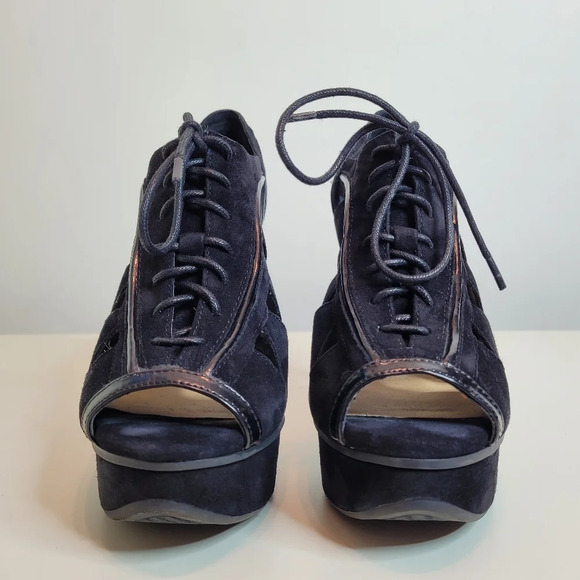 Gianna Bini Aileena Black Platform Peep Toe Bootie Size Women's 7.5 with Box - Picture 6 of 13